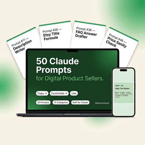 50 Claude AI prompts PDF for digital product sellers - eBay Etsy Shopify instant download