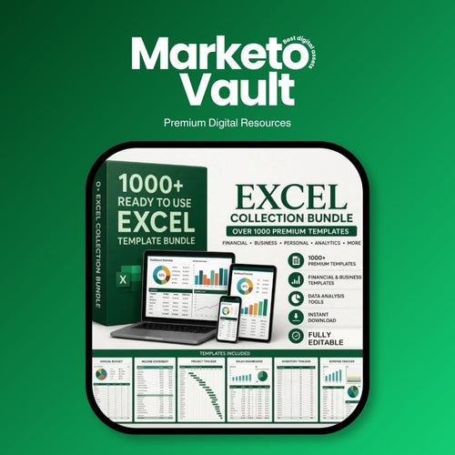 Overview of the 1000+ Excel Templates Bundle with business, finance and productivity spreadsheets